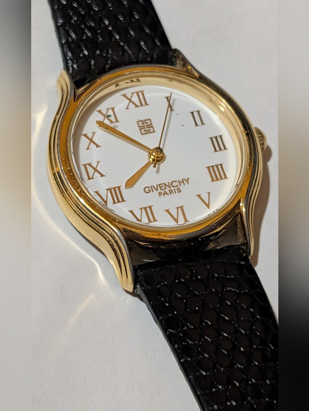 Givenchy Paris Life Vintage Gold-Tone Watch Genuine Lizard Grain Band